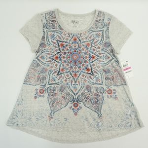 Style & Co Petite Top Graphic Printed Bell Hem Tee